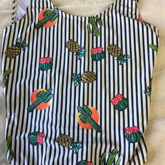 Primark Cactus & Pineapple striped one piece swimsuit, size 8 - Picture 4 of 6